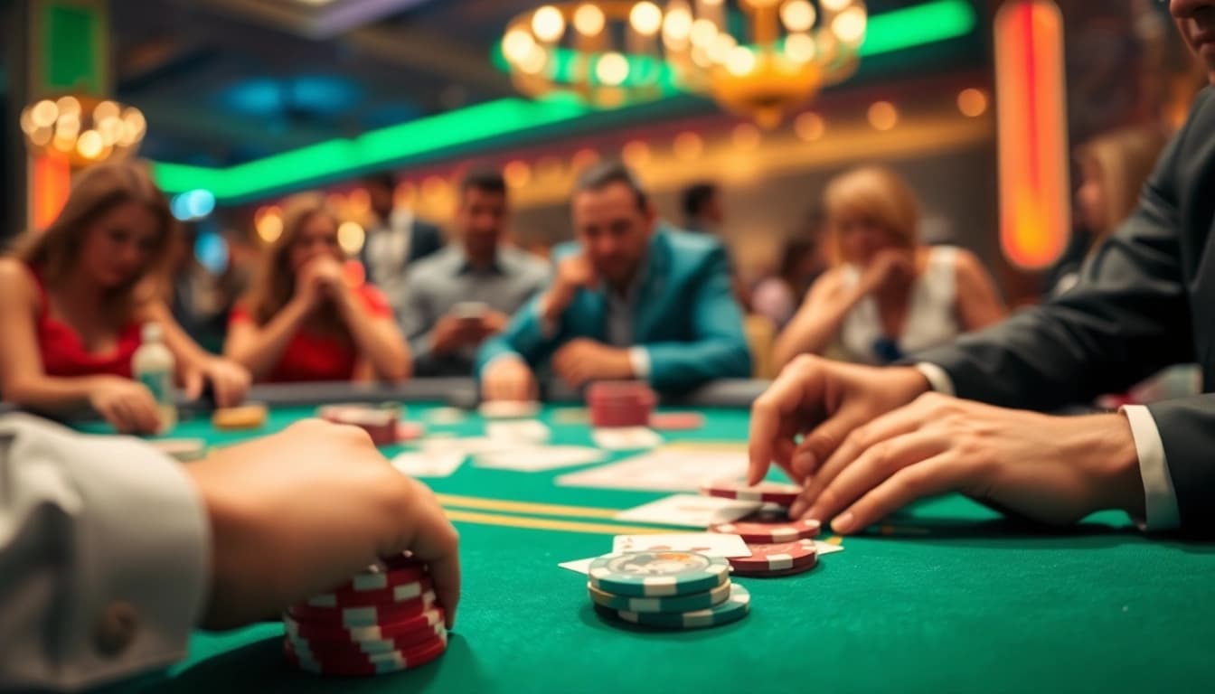 Experience the thrill of GemBet Online Casino at an exciting poker table with vibrant chips.