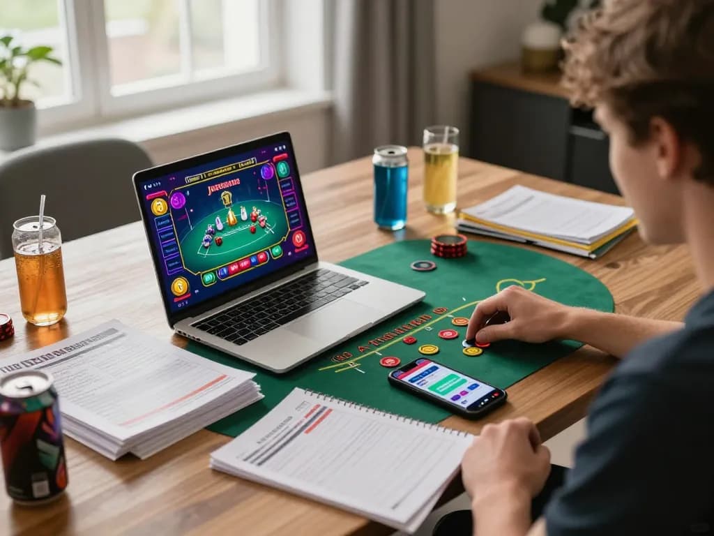 An engaging online gaming setup at https://kjc.events/ with a player immersed in a live dealer blackjack game, showcasing strategy and excitement.