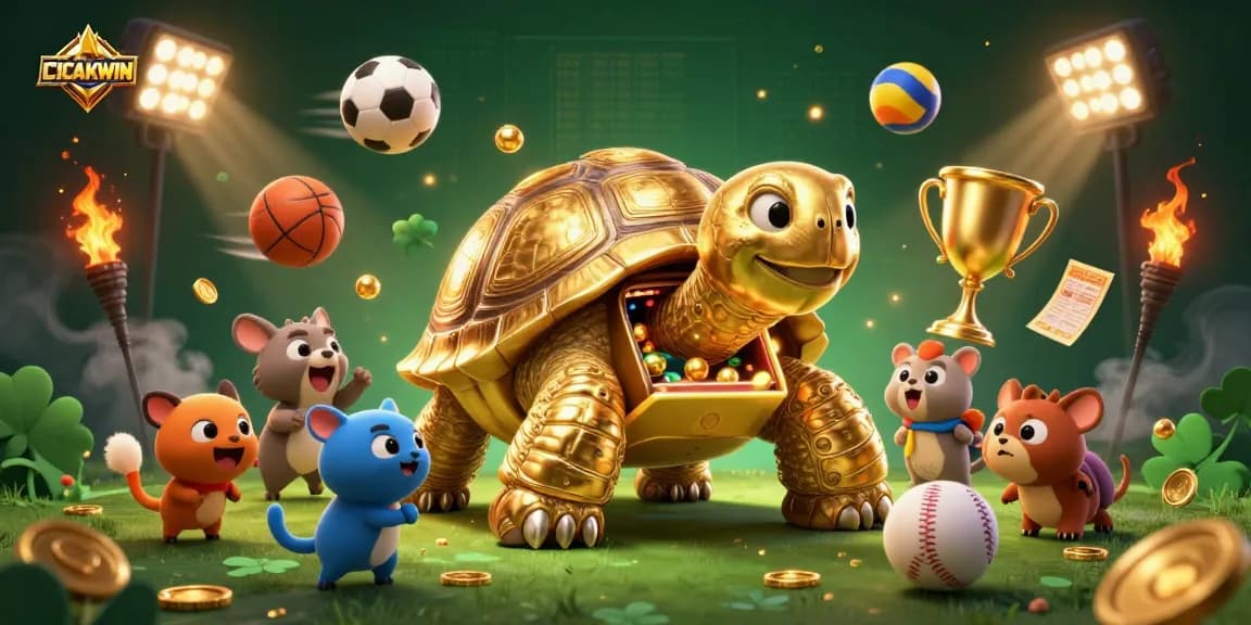 CICAKWIN players engaging in exciting games and winnings with a golden tortoise pinball machine.