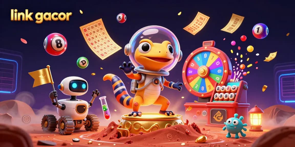 Experience link gacor excitement with a Martian gecko and vibrant casino elements in a dynamic 3D scene.