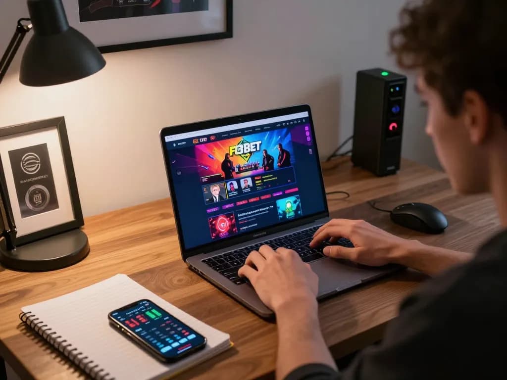 Person engaged in online casino gameplay on F8BET, showcasing a colorful interface and strategic accessories