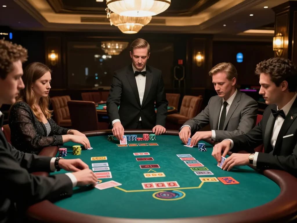 Players engaging in strategic gameplay at a blackjack table in a luxury casino for Bsport 6