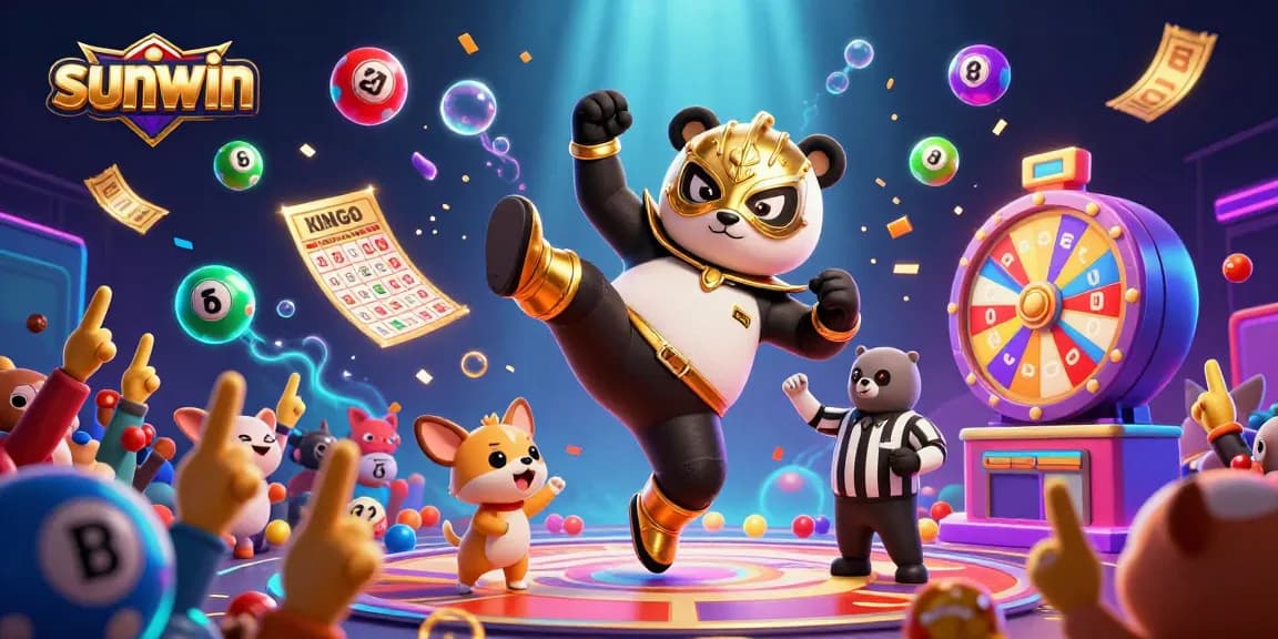 Sunwin enthralls players with vibrant lottery action amid flying tickets and cheering animal spectators.