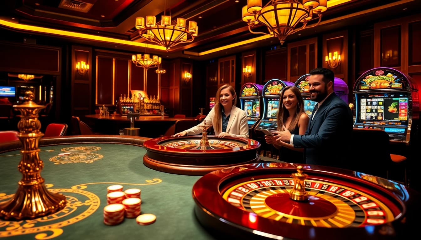 Experience the excitement of online gambling at nhà cái i8bet.com featuring a luxury casino scene.