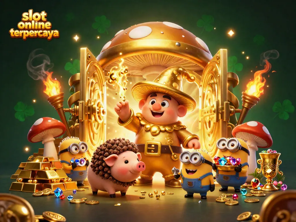 Bermain slot online terpercaya dengan si penyihir jamur emas dan teman-temannya menemukan harta karun.