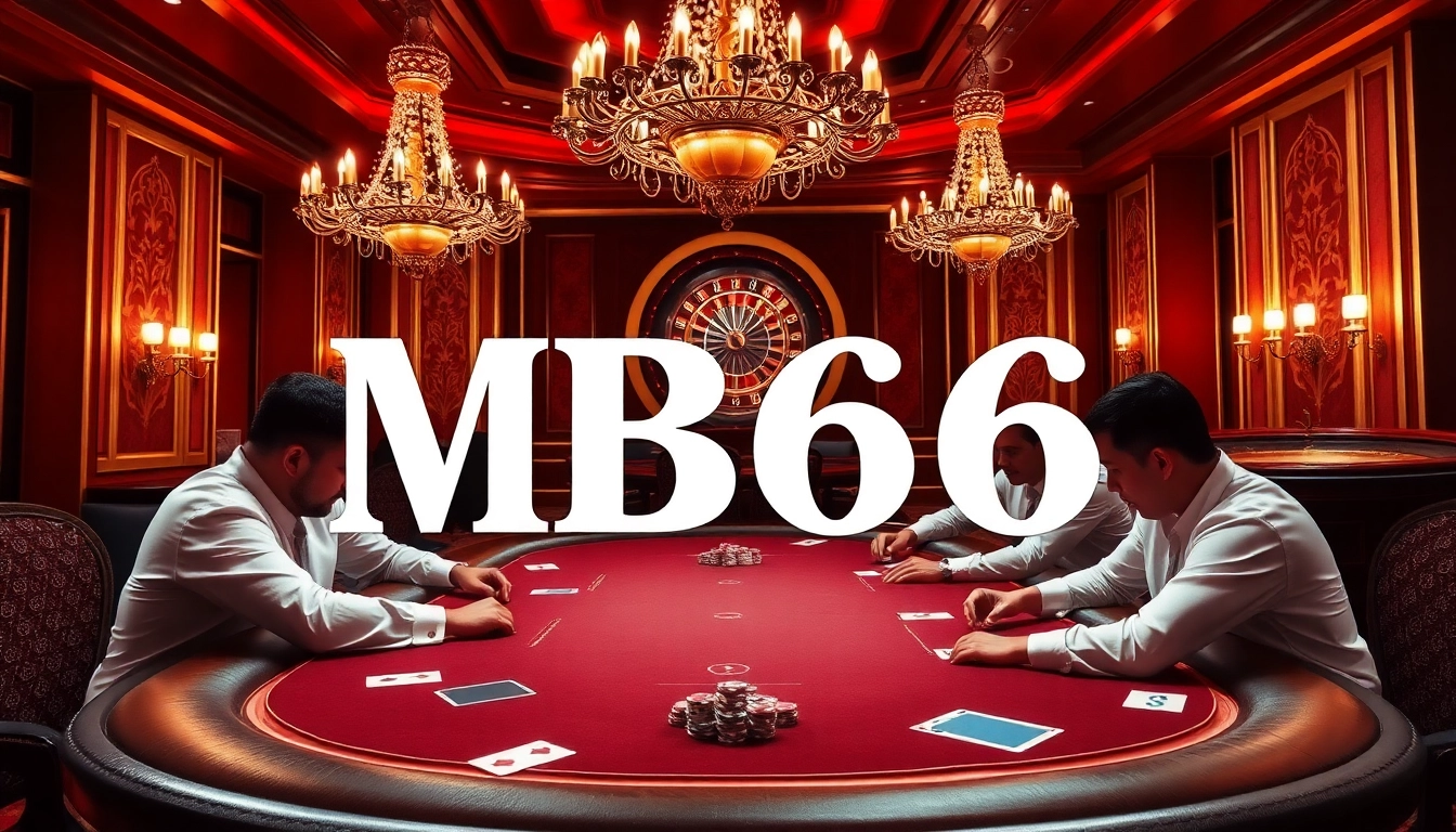 Experience the excitement of MB66 in a luxurious casino setting with poker tables and chips.