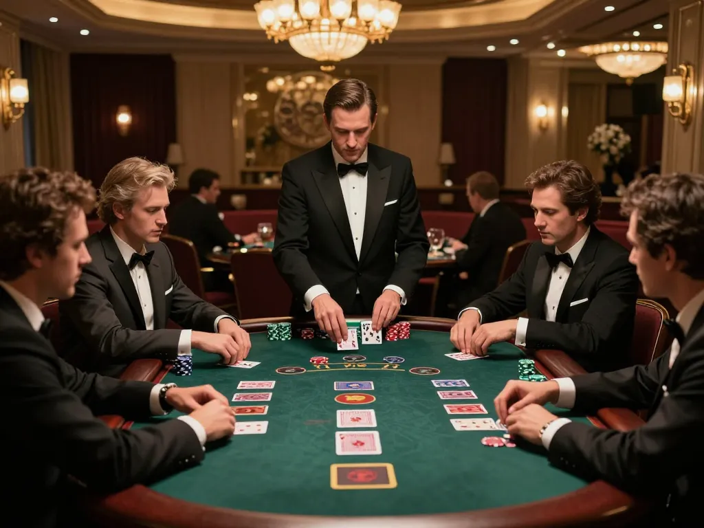 ONLINE128 players engaged at an elegant blackjack table, showcasing strategy in luxury casino