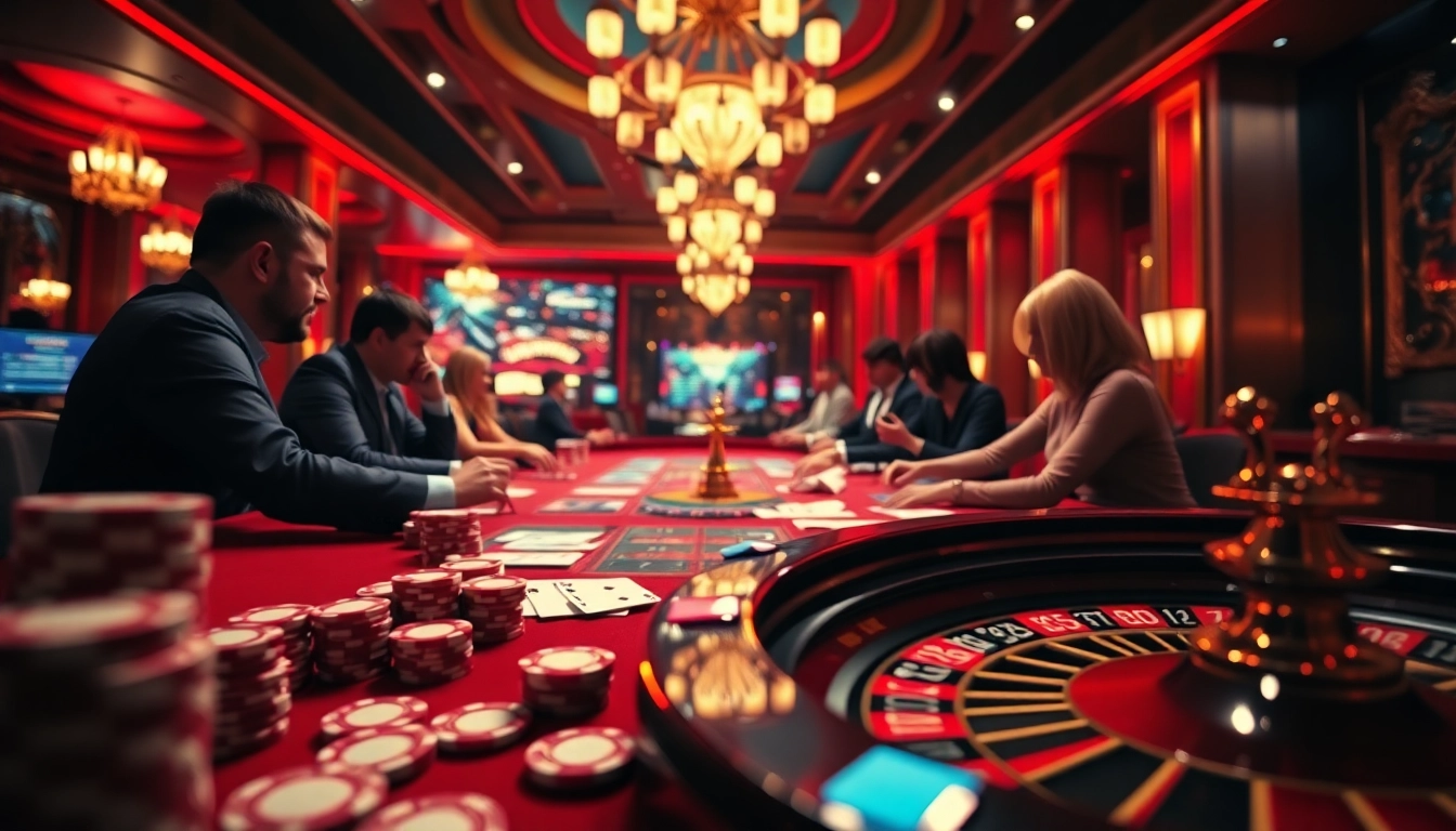 Players enjoying thrilling games at Rik vip casino, with vibrant poker chips and engaging online gameplay.
