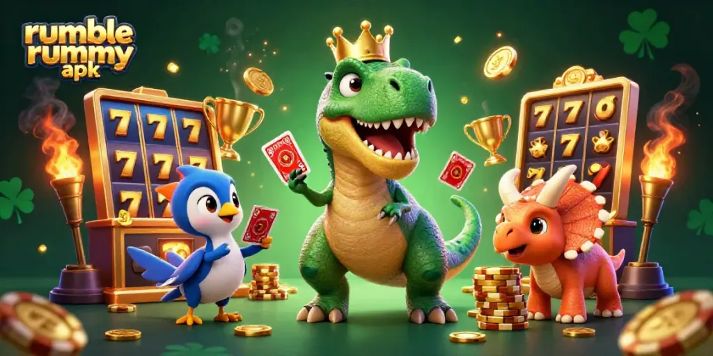 Visually engaging scene showcasing characters enjoying the rumble rummy apk experience through playful gameplay and vibrant casino elements.