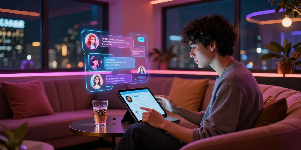 Engaging in AI chat nsfw in a vibrant digital lounge setting with interactive character avatars.