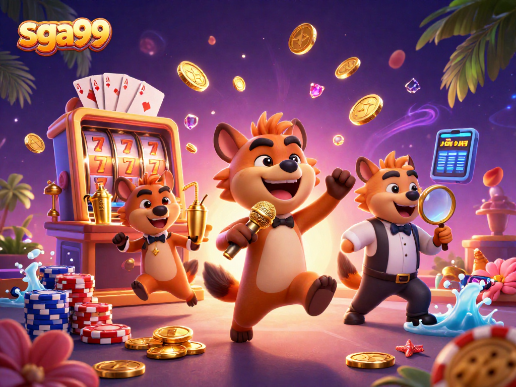 Join the fun at sga99 with vibrant hyenas portraying a lively comedy casino scene.