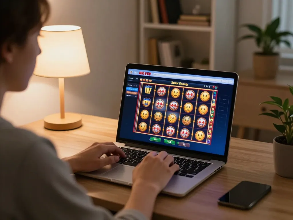 Engaging in online slot games at Rik vip with vibrant interface and cozy setting