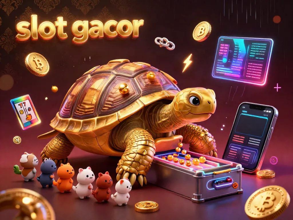 Menangkan slot gacor dengan banyak simbol buah dan jackpot, dikelilingi koin kripto yang berkilauan.