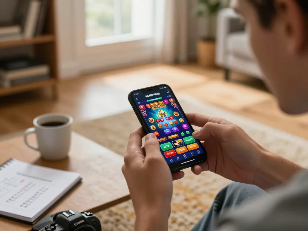 Engaging gameplay on NEKATWIN mobile app showcasing exciting betting features in a cozy setting.