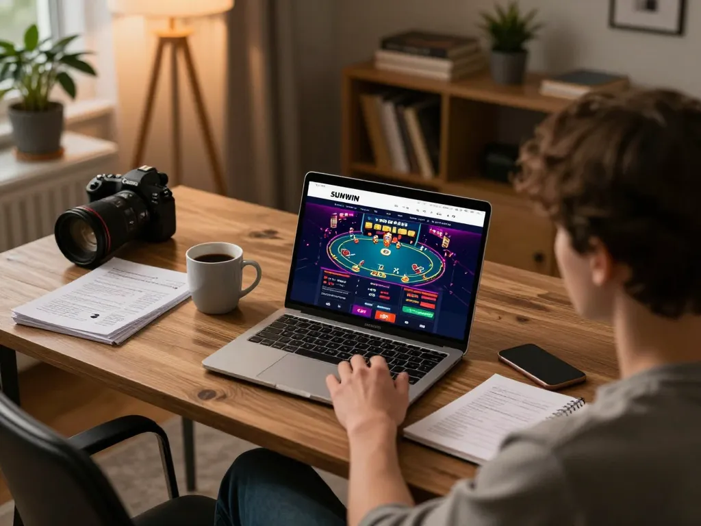 Engaged player experiencing live SUNWIN online casino action while strategizing with notes and coffee.