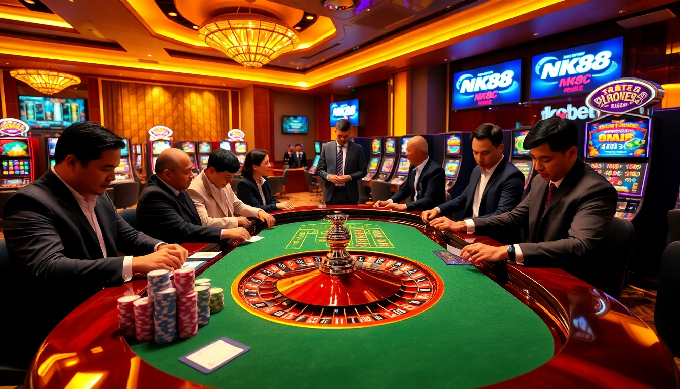 Confident gamblers placing bets on nk88 nhà cái uy tín’s secure and vibrant casino roulette table