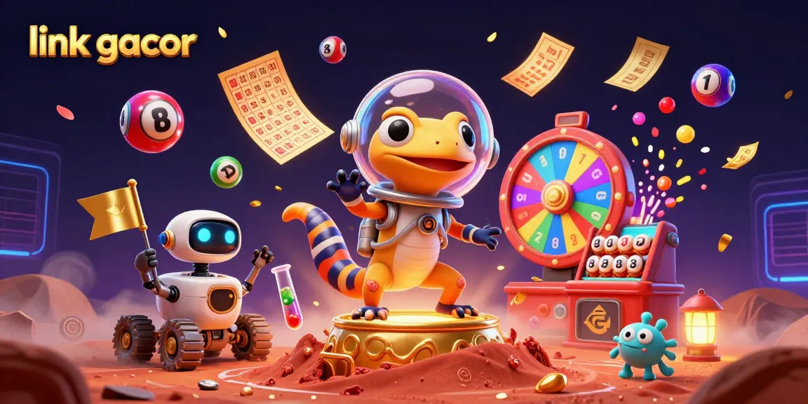 Experience link gacor excitement with a Martian gecko and vibrant casino elements in a dynamic 3D scene.