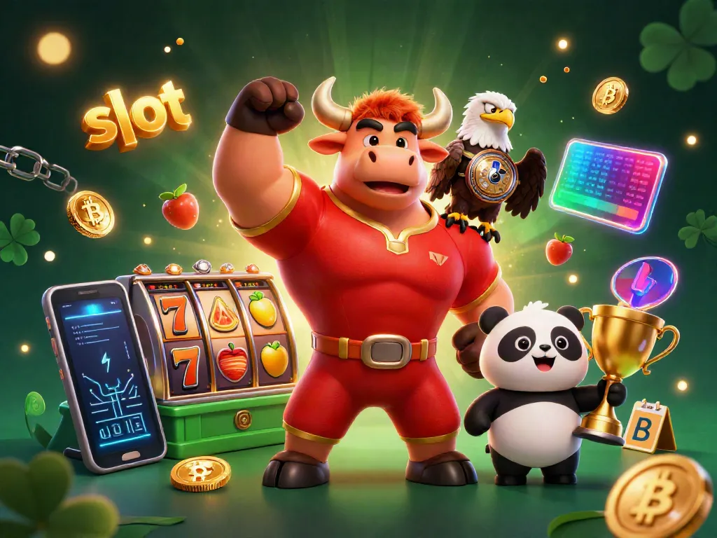 Slot yang seru dengan banteng kartun, elang, dan panda meraih kemenangan.