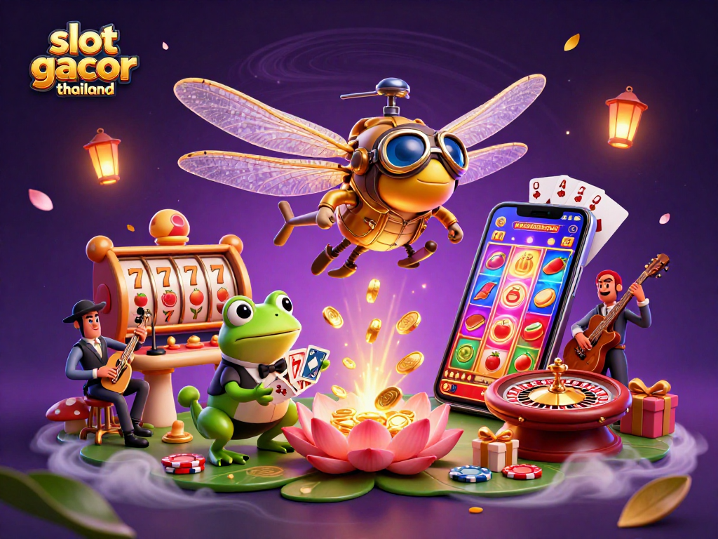 Engage with slot gacor thailand in a vibrant 3D casino scene featuring dynamic characters and game elements.