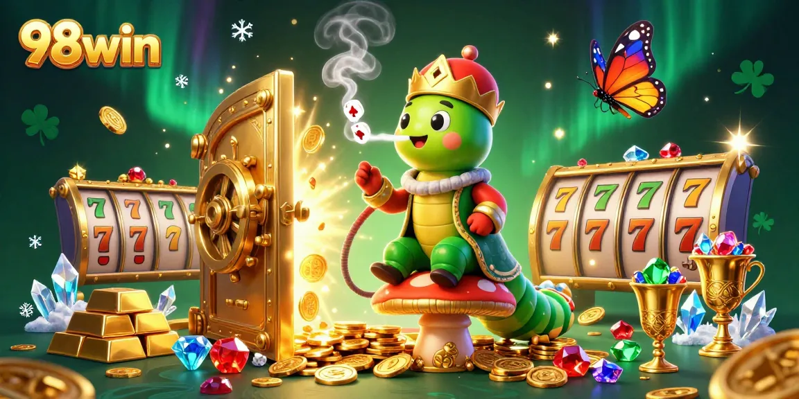 Win big with 98win's exciting slots and jackpots featured in a vibrant digital illustration.