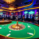 Experience the thrill of online gaming with king88b.us.com in an exciting casino environment featuring poker and slot machines.