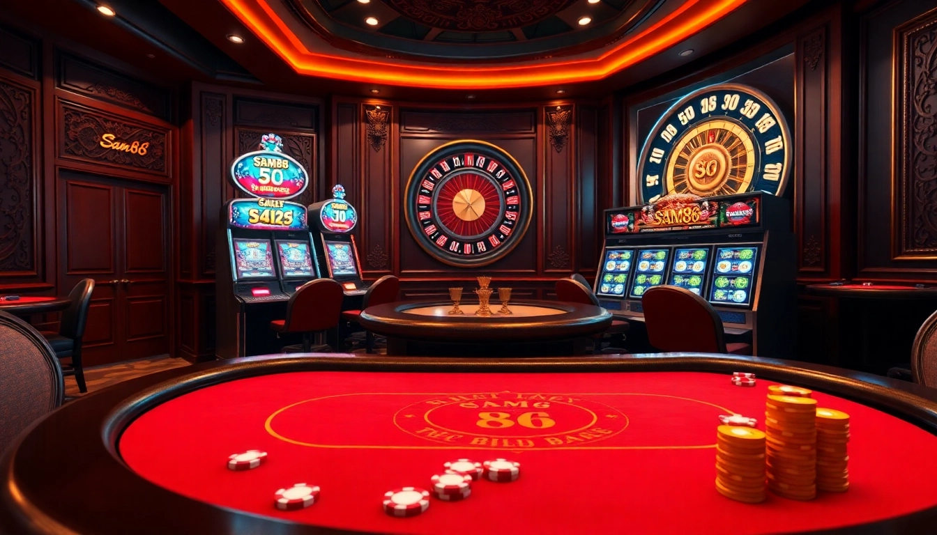 Experience thrilling online gameplay at Sam86 with vibrant slot machines and poker tables.