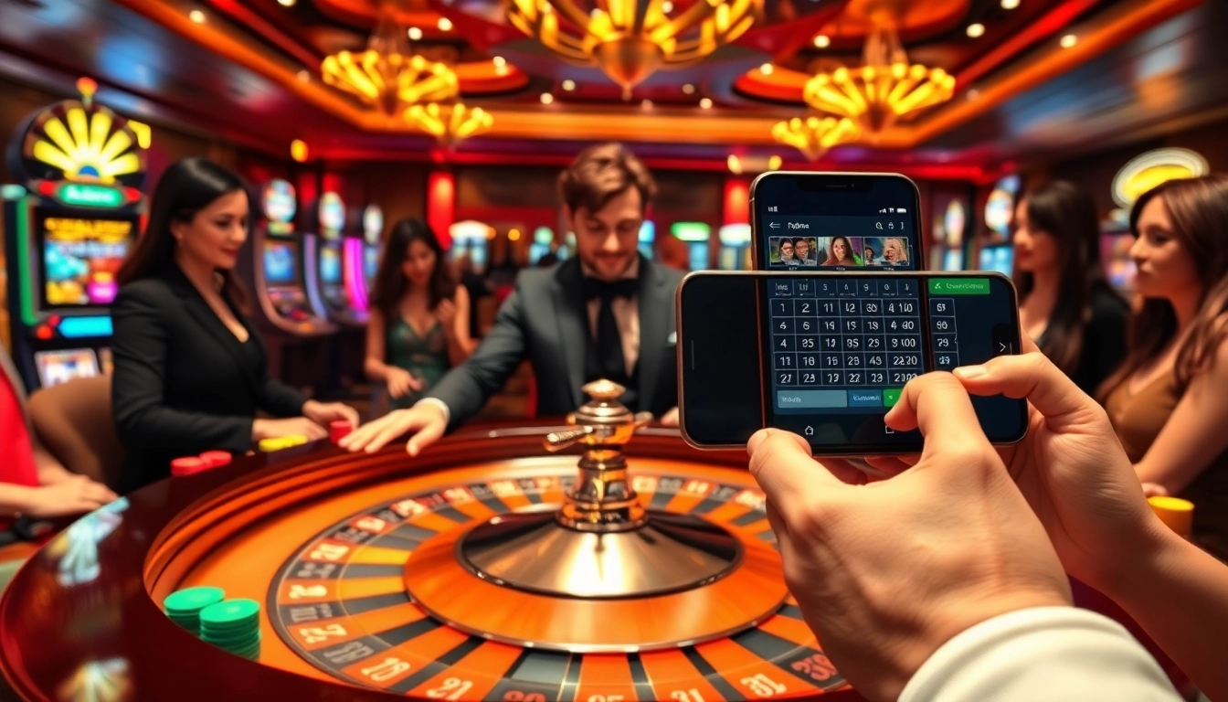 Players engaging with the lively casino atmosphere at https://urr88.com/ while placing bets on a roulette table.