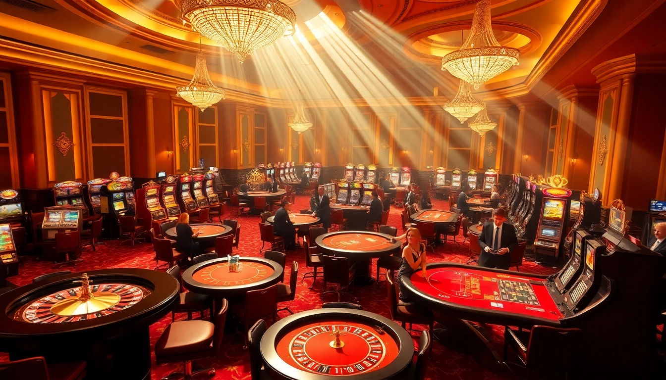 Sunwin players strategizing at a luxury casino table, featuring roulette and poker games.