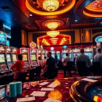 Experience the excitement of 'slot gacor' at a luxurious casino with vibrant machines and eager players.