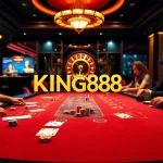 King88 players experiencing an exciting casino atmosphere with tables and slot machines.