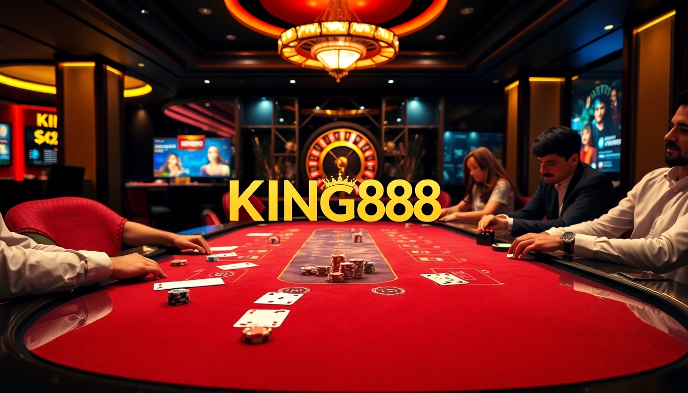 King88 players experiencing an exciting casino atmosphere with tables and slot machines.