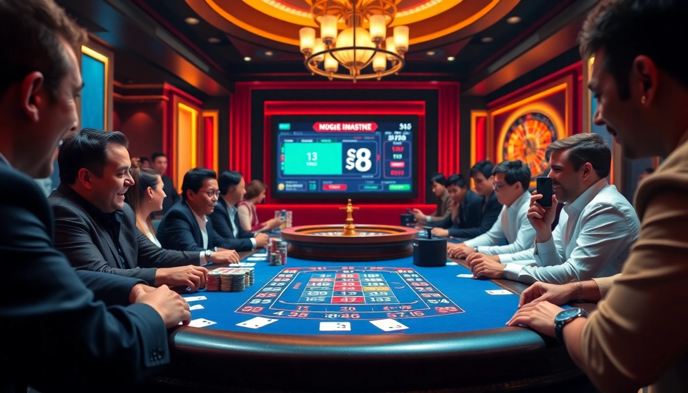 S8 casino players engaging in a thrilling poker game at a vibrant table.