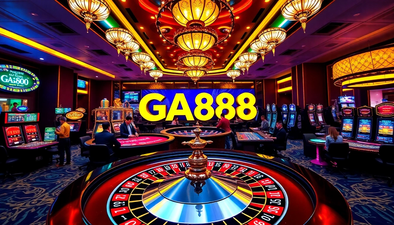 Experience the excitement of casino gaming at GA888 with vibrant roulette tables and poker chips.