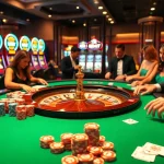 Engaging scene at a rikbet casino with roulette table and luxury gaming atmosphere.