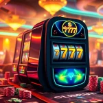 Players enjoying the excitement of slot777 at a vibrant casino with luxurious elements.