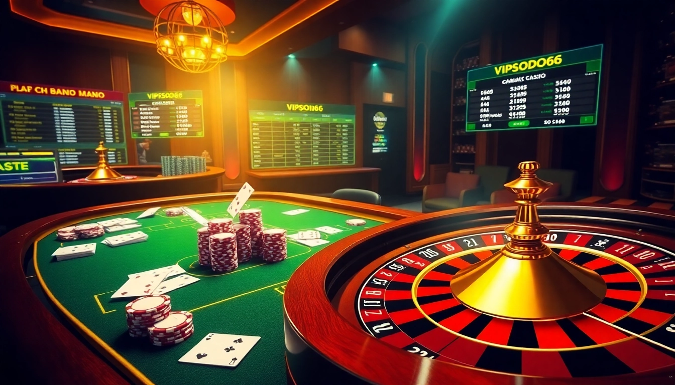 Experience the thrill of VIPSODO66 online gambling with vibrant poker chips and elegant casino tables.