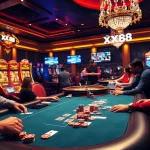 Exciting gambling action at XX 88 poker table with vibrant casino atmosphere.