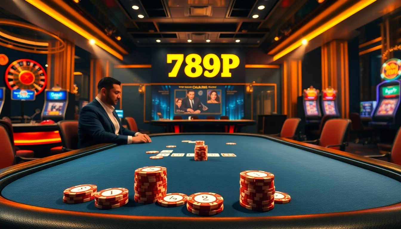 Experience the excitement of 789P gaming with a vibrant poker scene filled with luxury elements and intense action.