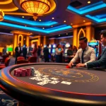 Experience the thrill of j88 gaming at a luxurious poker table in a vibrant casino.