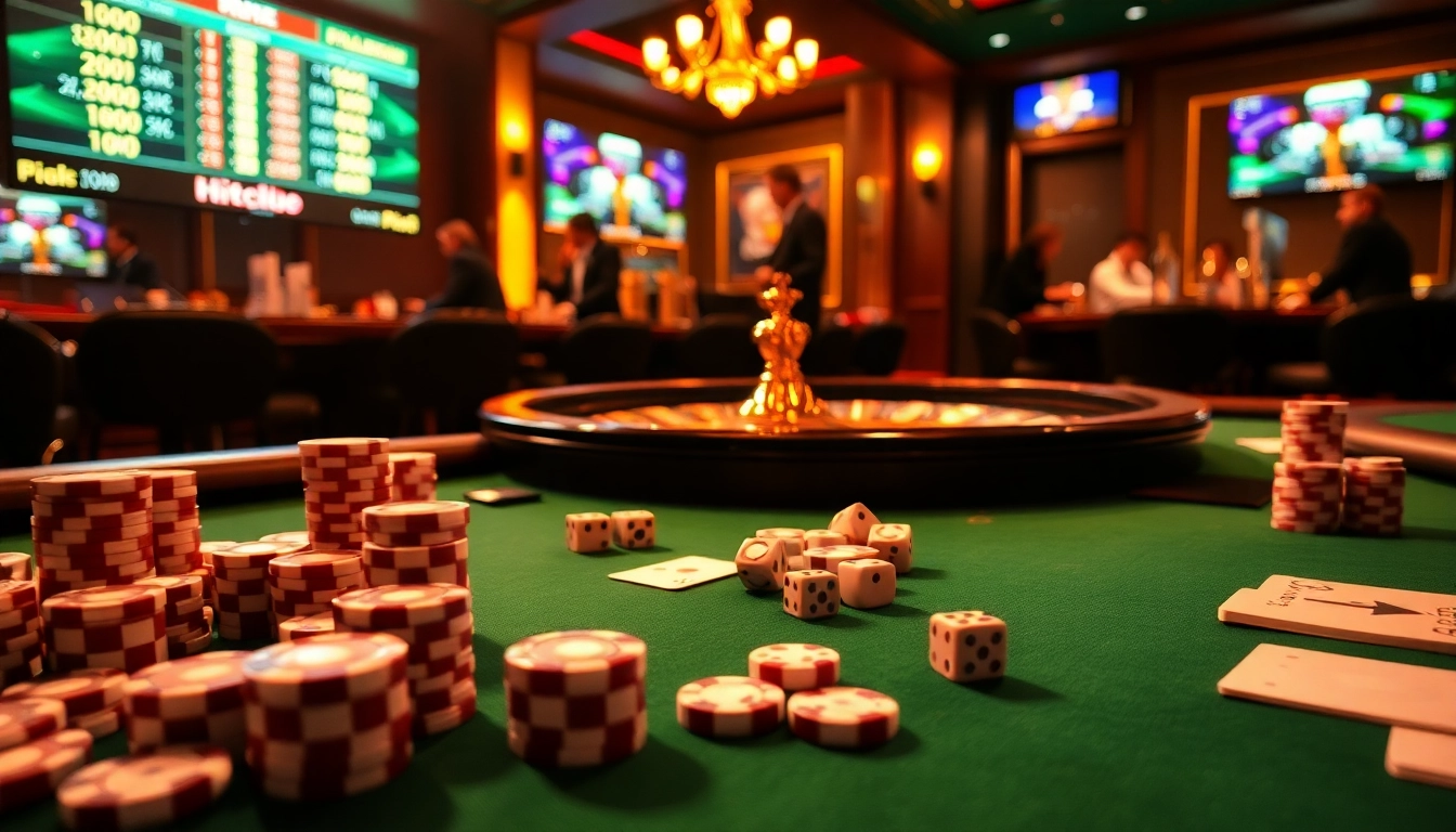 Hitclub casino table featuring poker chips and an exciting roulette game atmosphere.