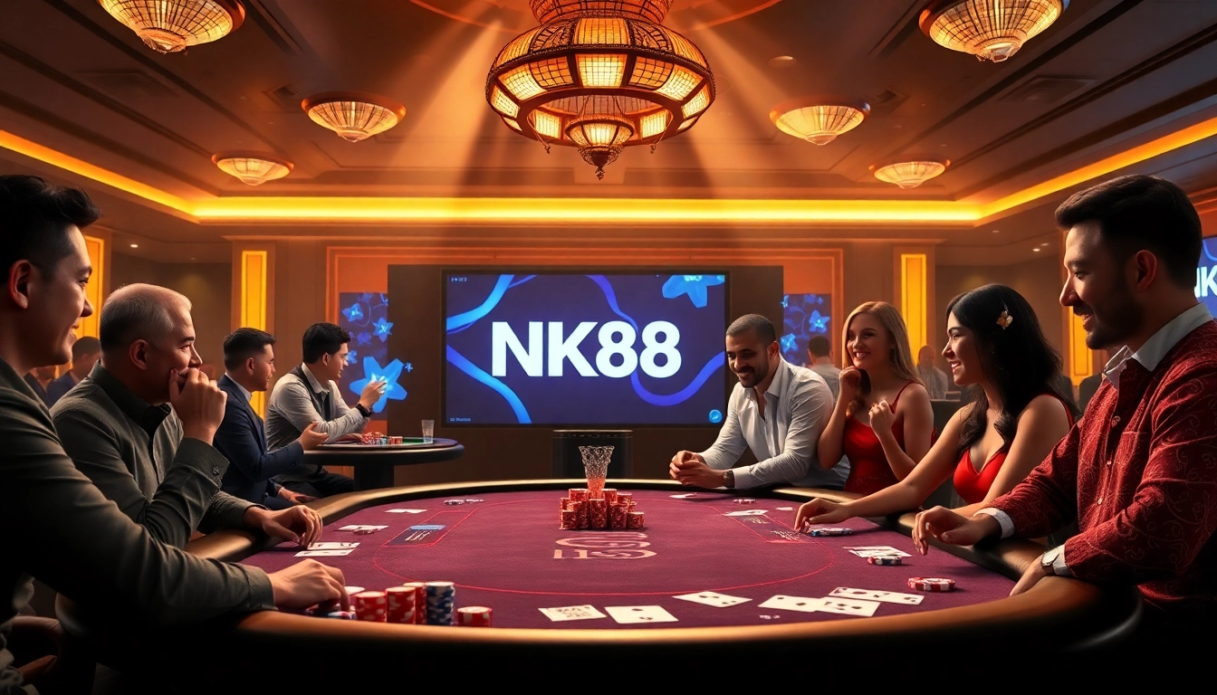 Engage in thrilling gaming action at NK88's luxurious casino environment.