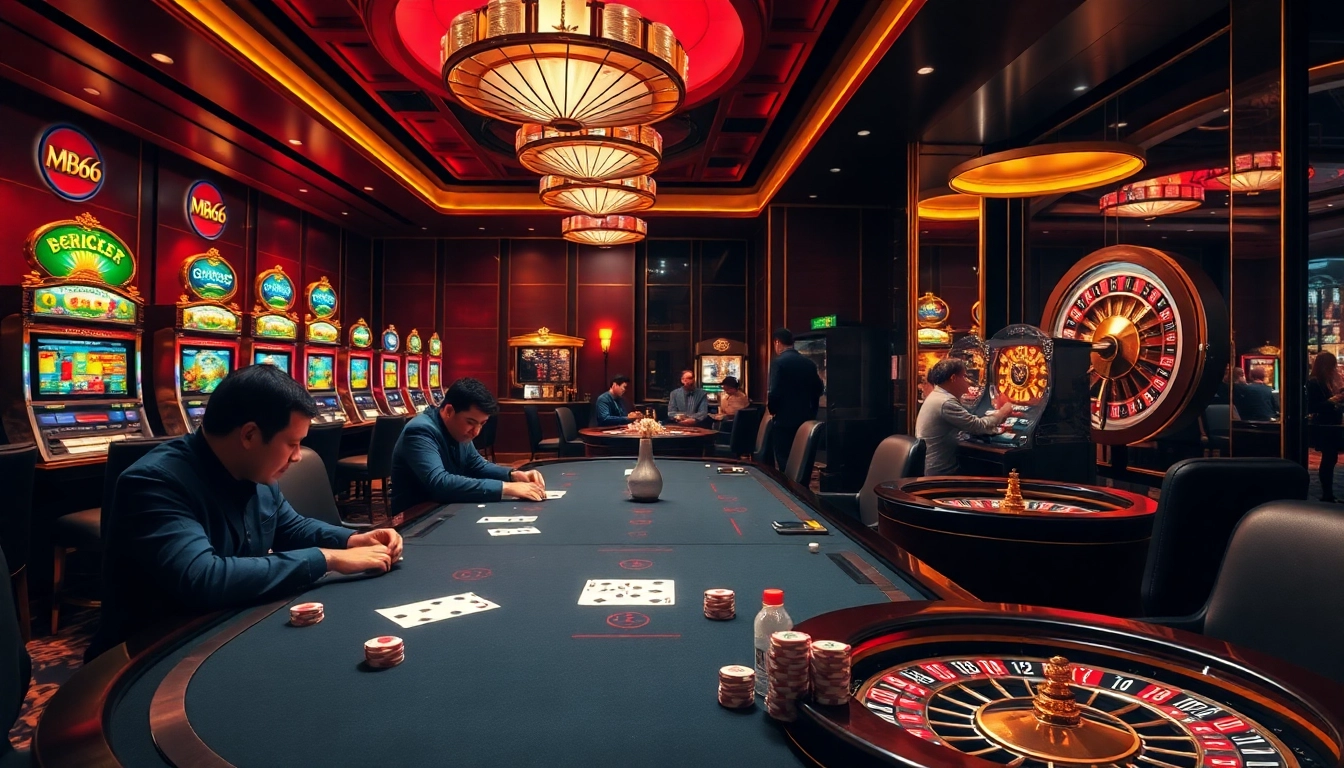 Engage in thrilling gambling at MB66 with intense poker action and elegant casino decor.