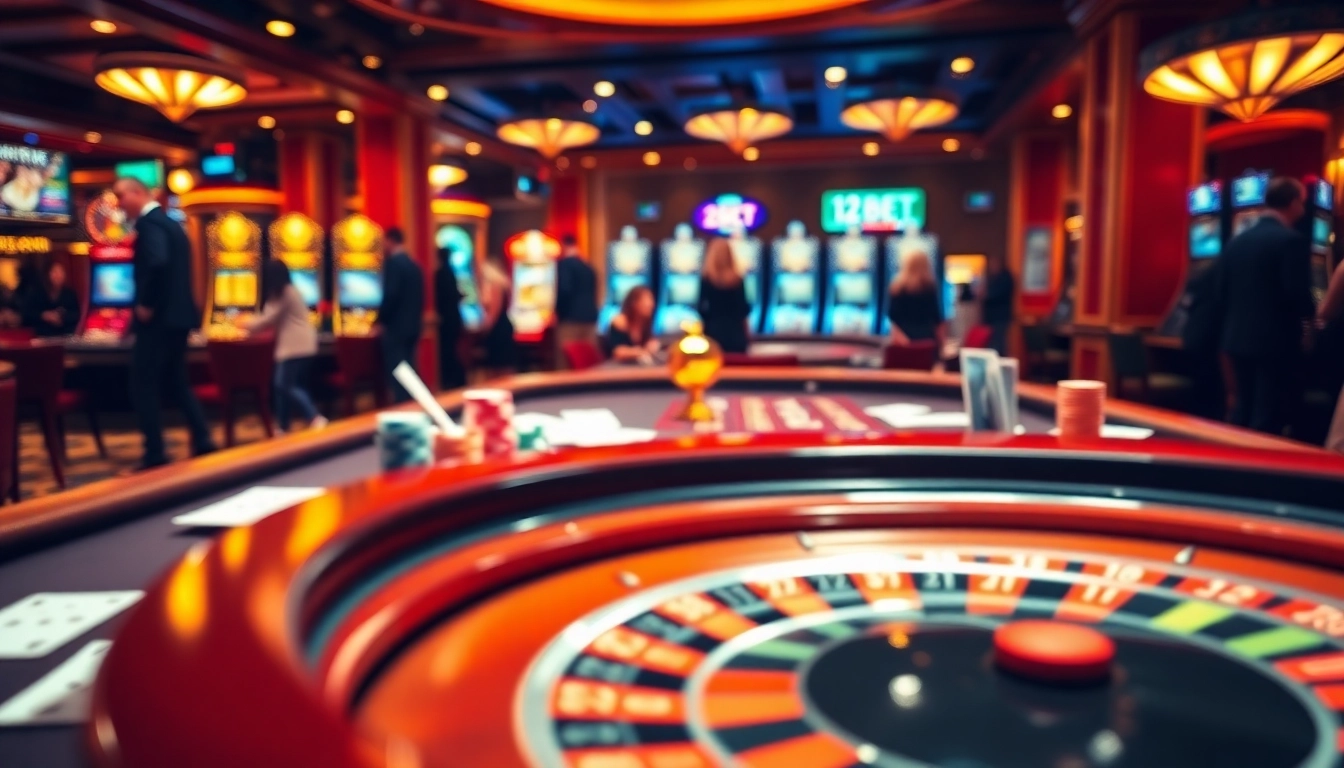 Experience the thrilling gameplay at 12BET with vibrant casino tables and chips.