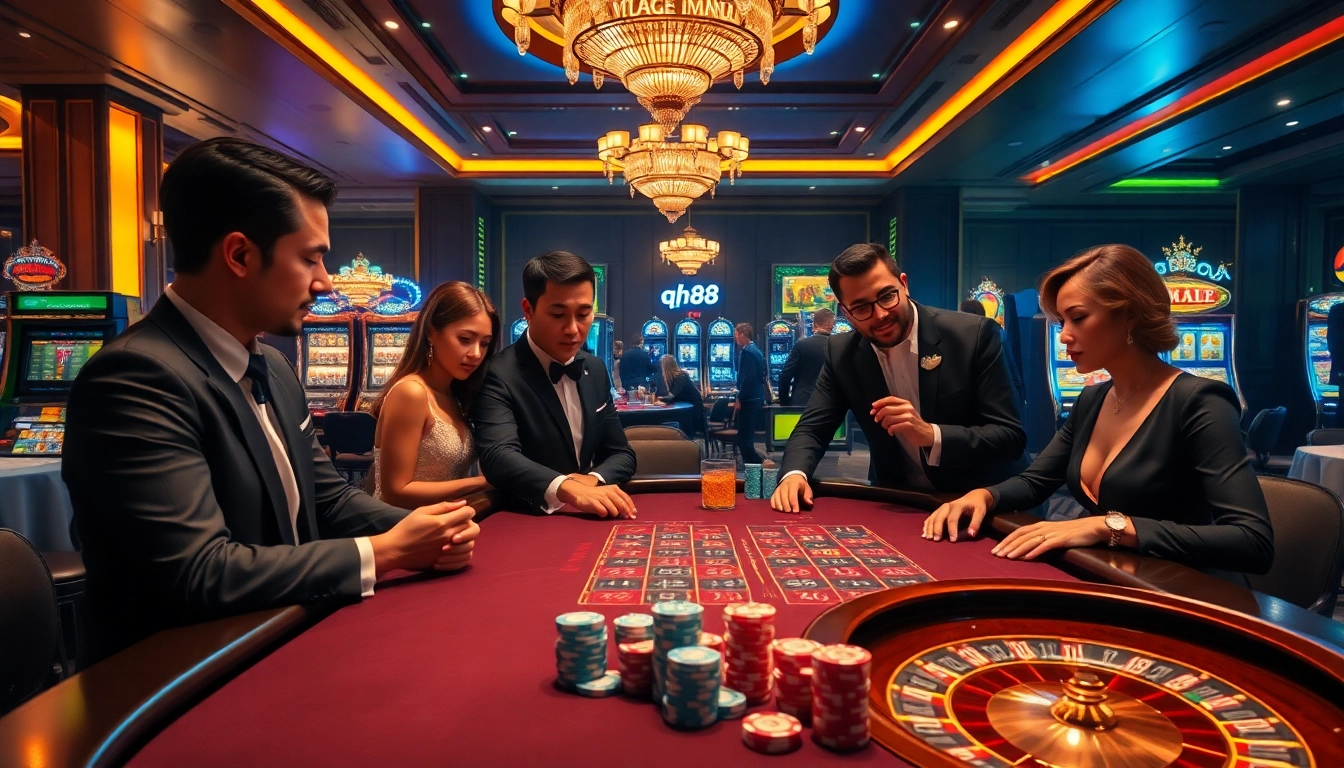 Exciting casino action at qh88 with players engaged at a gaming table.