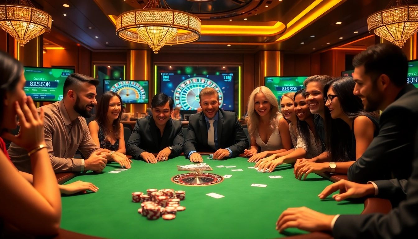 Excited players celebrating a win at a poker table, embodying kjc lgbt community values.