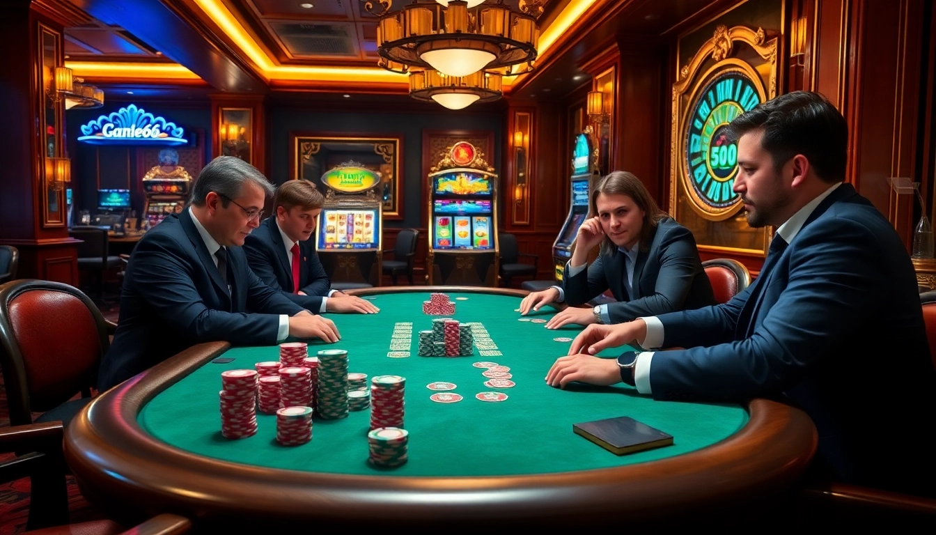 Players at a SODO66 casino table showcase thrilling poker action with vibrant chips and excitement.