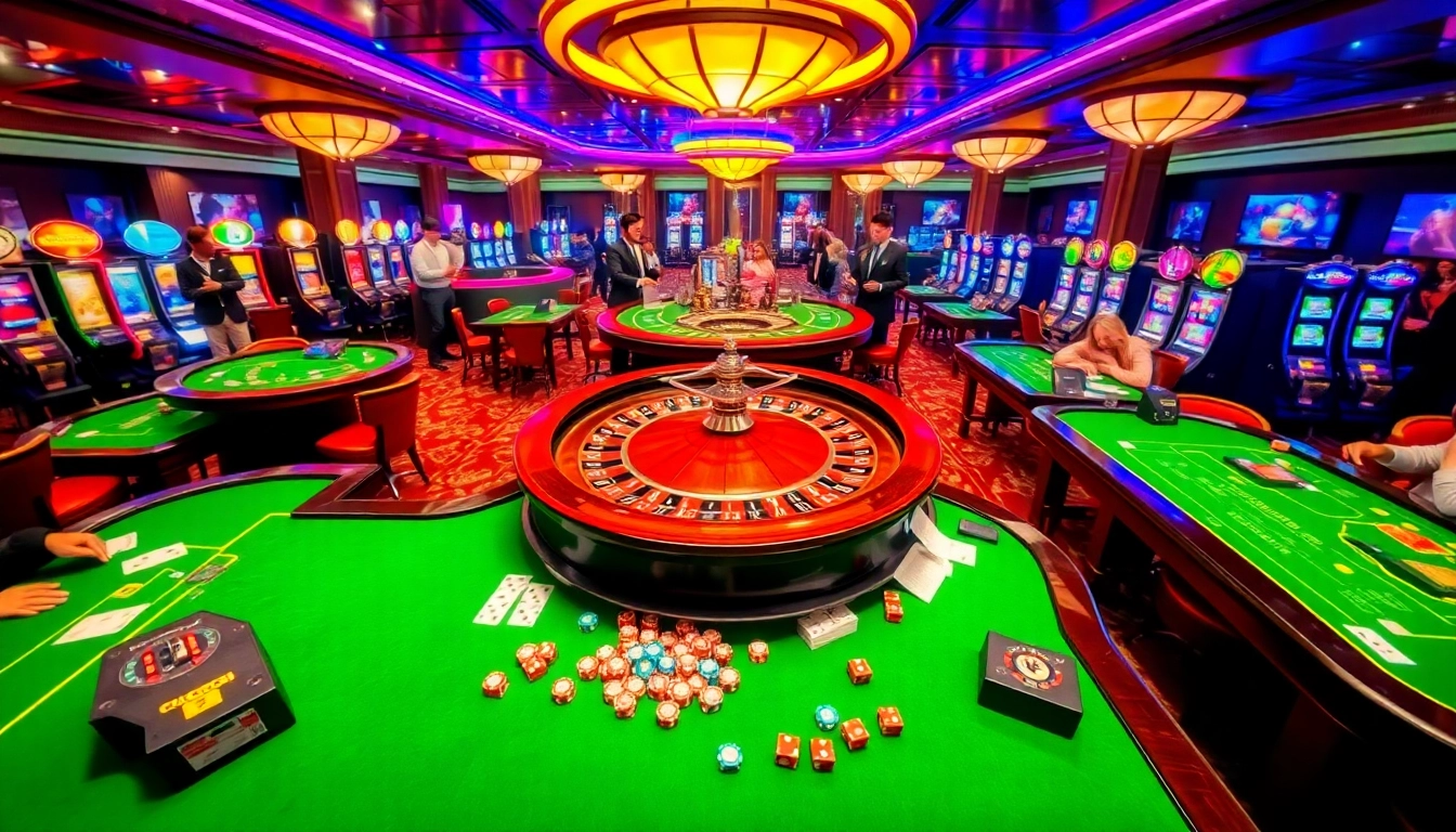 Experience excitement at tg88 casino with vibrant tables, roulette wheels, and colorful slot machines.