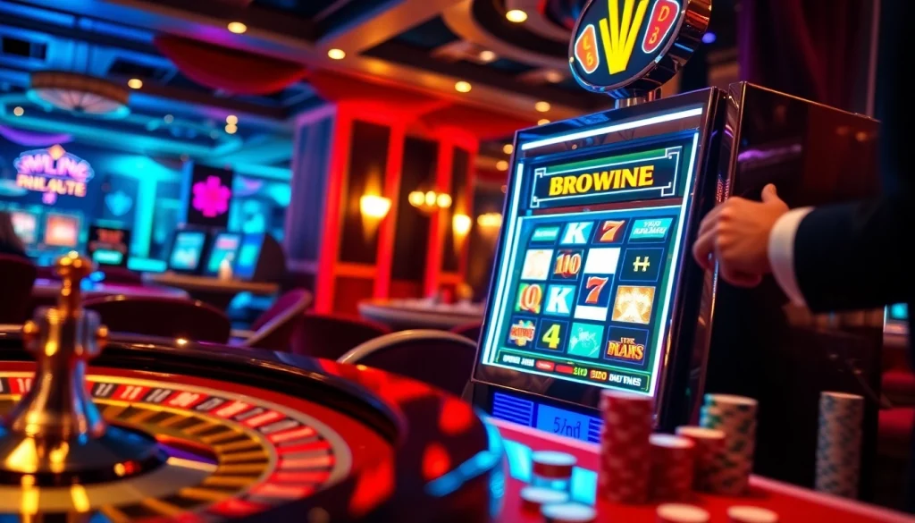 Experience the excitement of winning at bro138 slot machines in a vibrant casino setting.