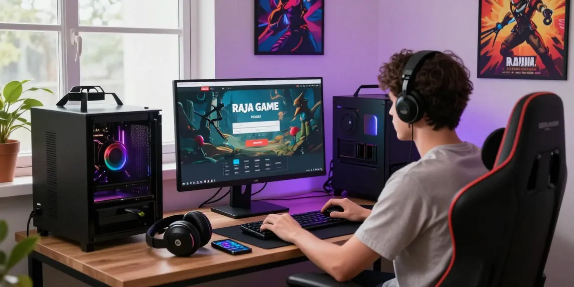 Player engaged in Raja Game login process at a modern home office